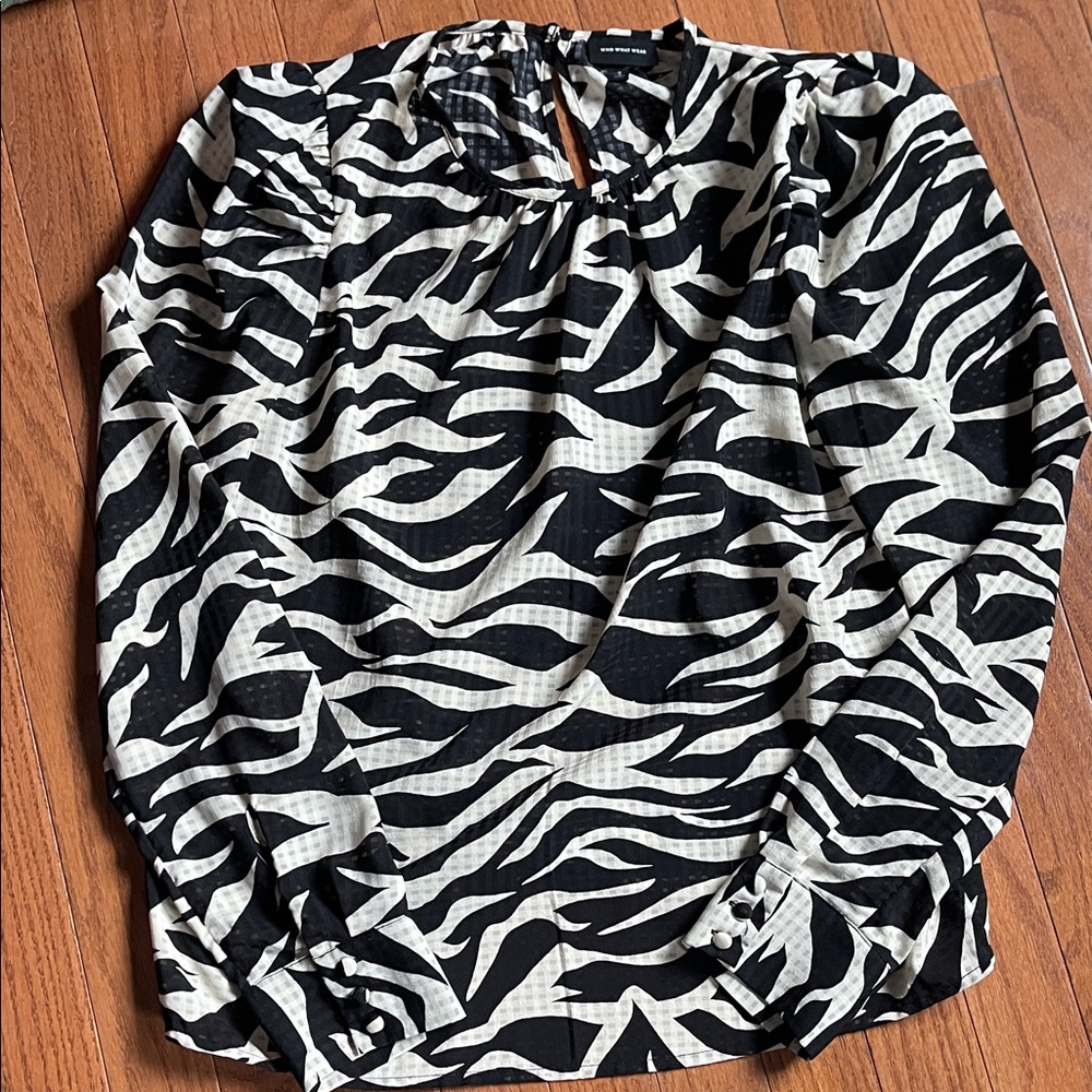 Who What Wear Black and White Zebra Blouse